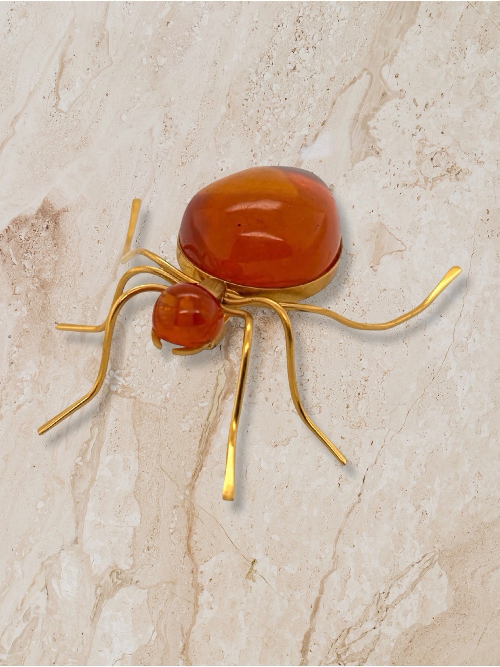 Natural Amber Spider Brooch - Funky Insect Statement Pin